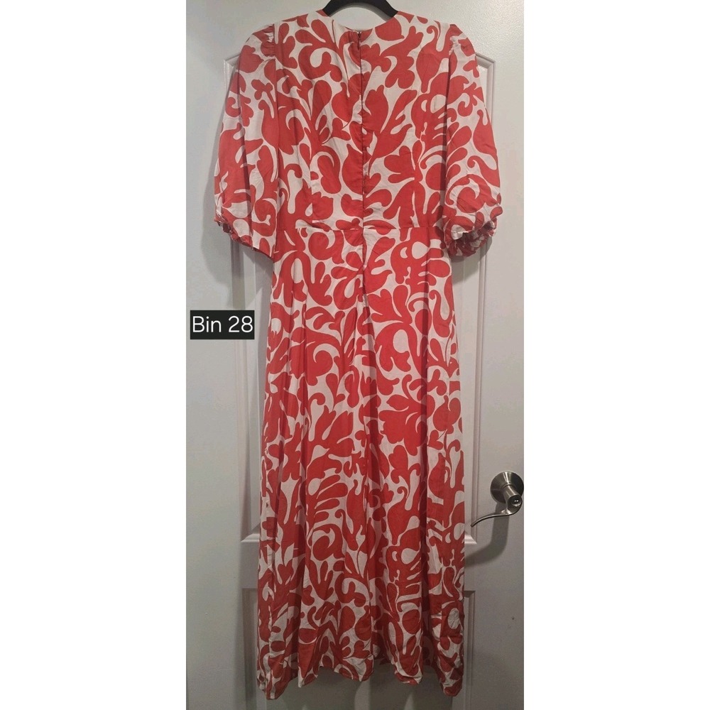 Rhode Ina Midi Dress W/ Puff Sleeves in Red Caspi Sz 6 NWT MSRP $450 - Picture 3 of 14